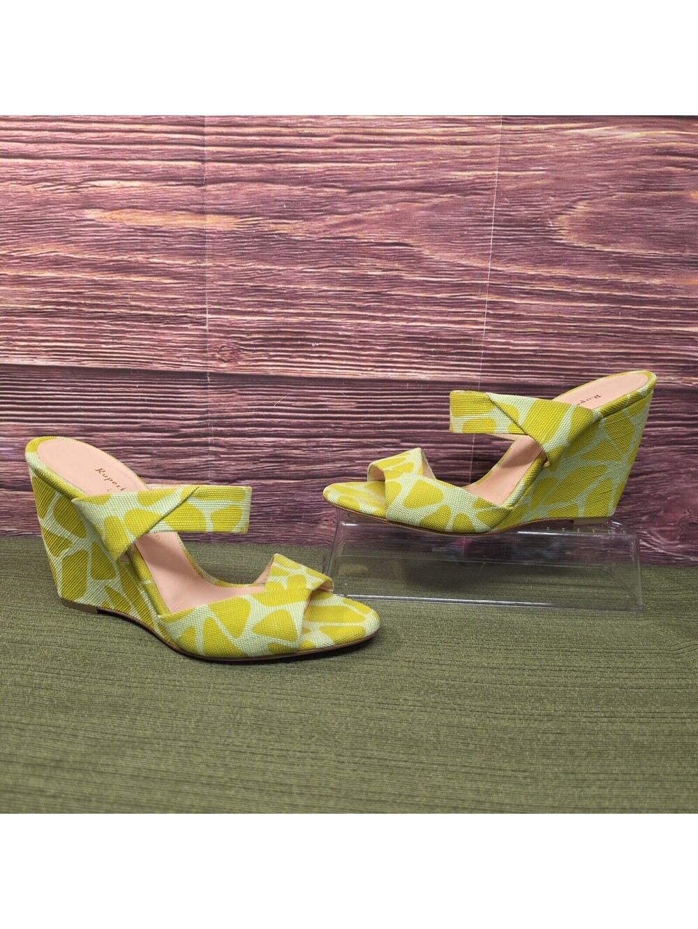Rupert Sanderson Giraffe Print Wedge Sandals 38.5 US 7.5 Green Italy